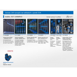 ZESTAW 144  NARZĘDZI DO WÓZKA 87G36-7BA-KB (WKŁADY Z PIANKI) - King Tony  937-144MRVD