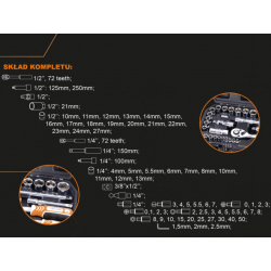 Komplet kluczy nasadowych 1/4” + 1/2” 72 szt.